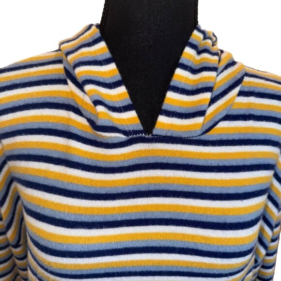 Poof New York Striped Yellow Blue Soft Knit Hoodie L Nautical Casual Travel Top - Picture 10 of 13
